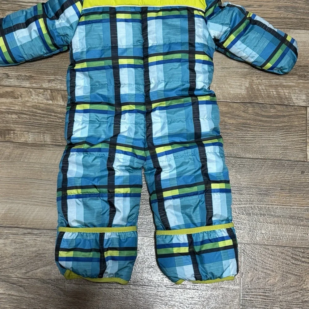 Rugged Bear‎ Snowsuit 6-9 Months Blue Green Plaid Insulated Hand/feet Covers